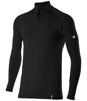 Merino wool long-sleeve mock neck with zip