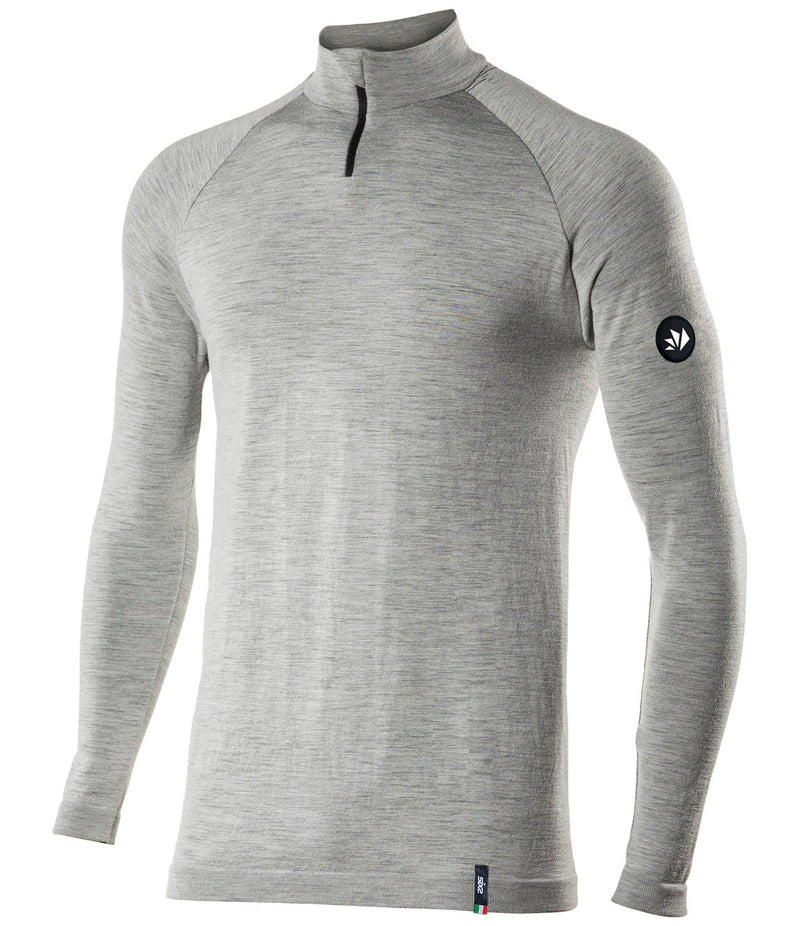 Merino wool long-sleeve mock neck with zip